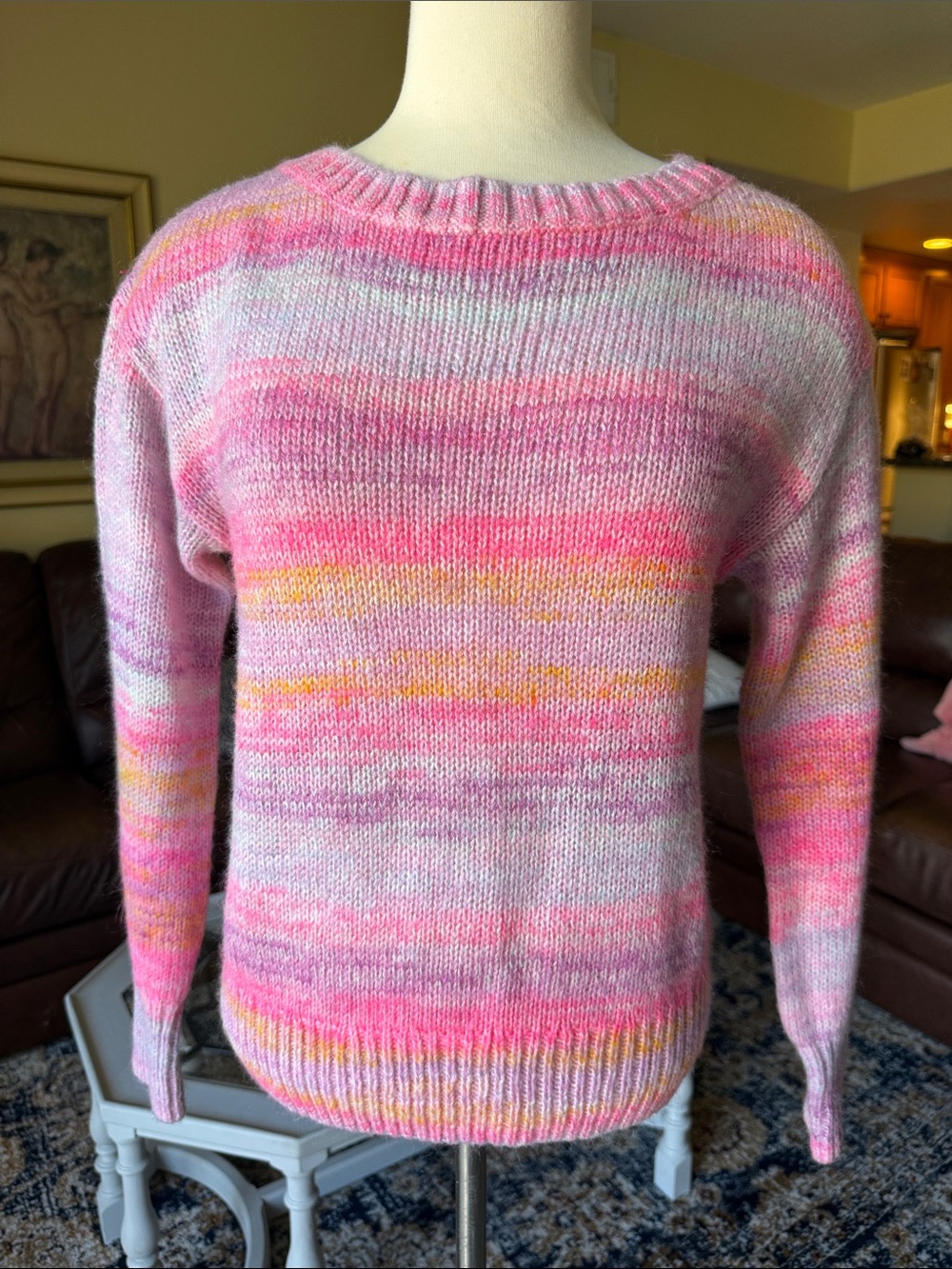 GAP Pink Multi-Stripe Crewneck Sweater Size Small